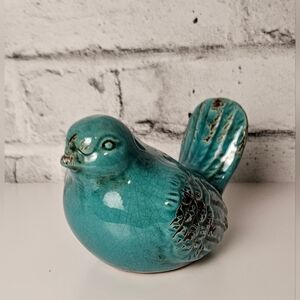 Vintage Turquoise Crackle Glaze Ceramic Bird Figurine
